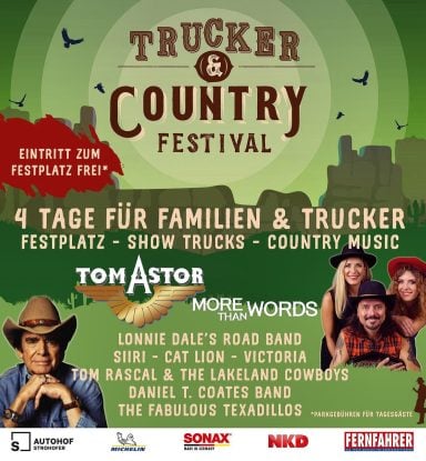Trucker & Country Festival mit Musik, Show Trucks, Familienaktivitäten, und traditionellen Country Bands.