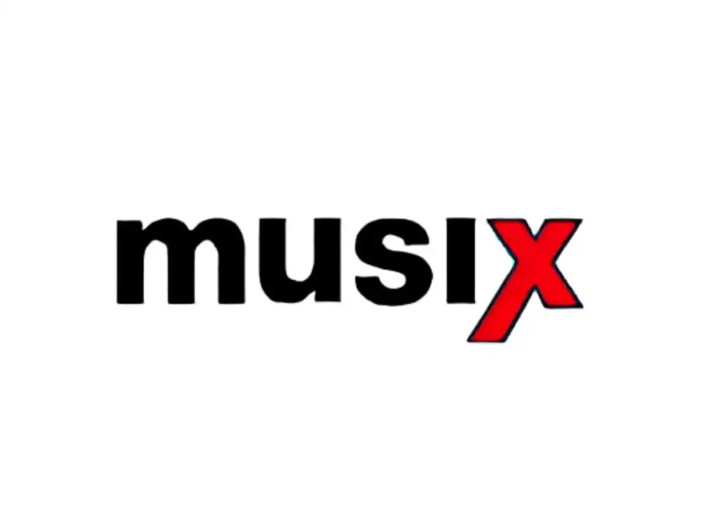 Musix Logo mit schwarzem Text und rotem X