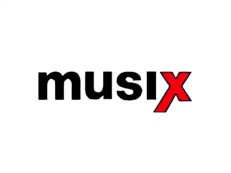 Musix Logo mit schwarzem Text und rotem X