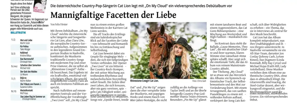 Musikerin Cat Lion mit Pferd auf Albumfoto.