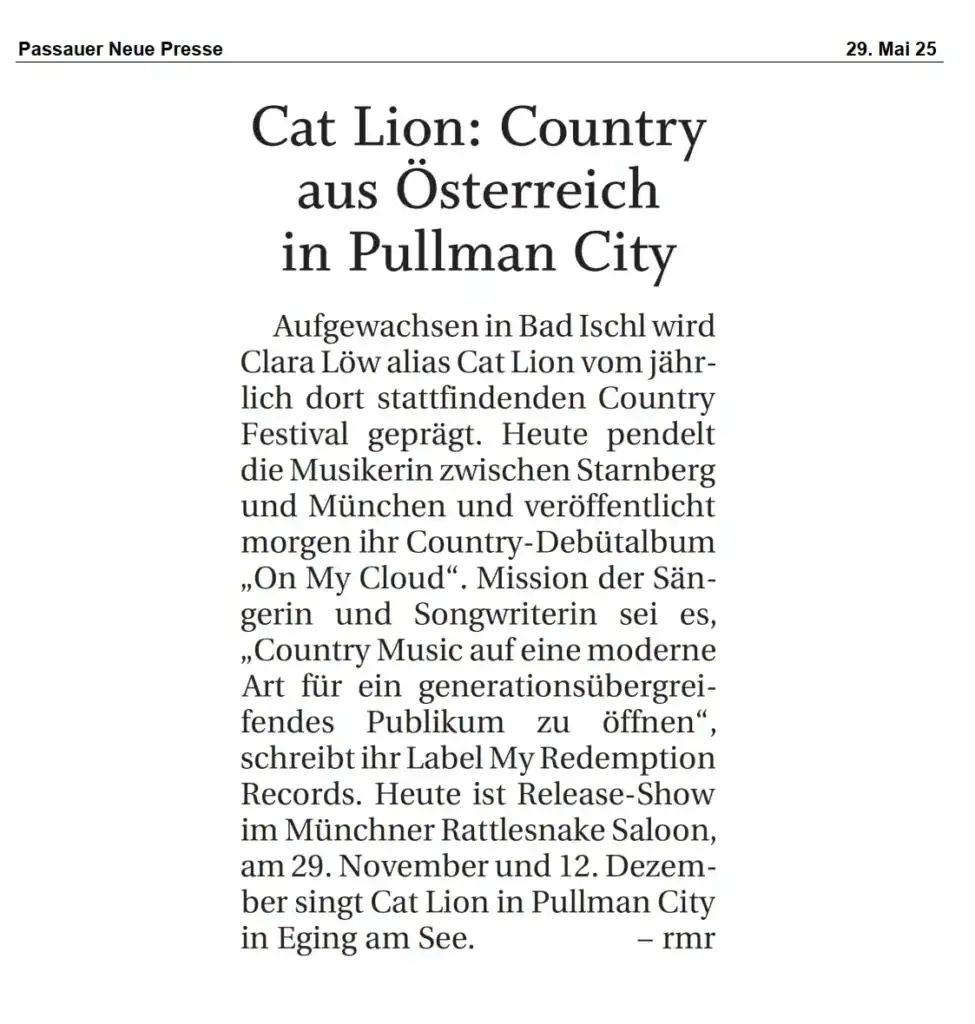 Cat Lion veröffentlicht Country-Debütalbum in Pullman City.