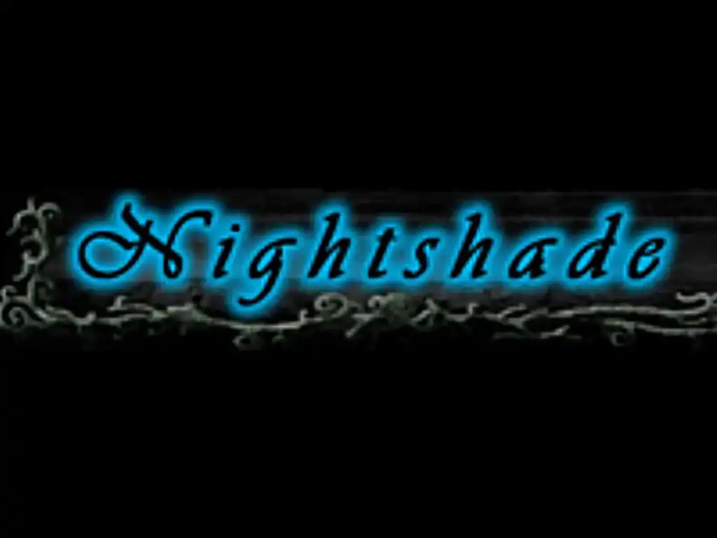 Nightshade-Logo mit blauem Schriftzug, dunkler Hintergrund.