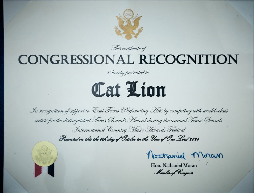 Kongressanerkennungsurkunde für Cat Lion, Oktober 2024.