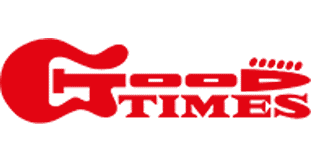 Ein Gitarren-Logo mit dem Schriftzug "Cat Lion Music" in Rot.