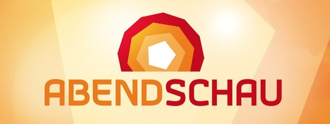 Logo von ABENDSCHAU mit farbigem Kreis und Schriftzug