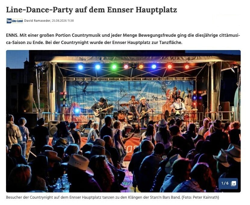 Bericht der Tips Linz-Land über die Line-Dance-Party auf dem Ennser Hauptplatz